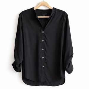 Karen Kane Black Ruched Sleeve Blouse | Size M | Classic Minimalist Top